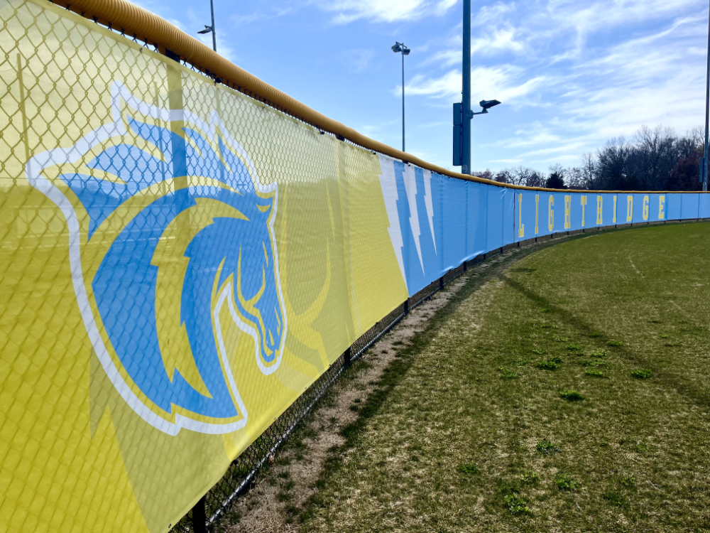 Lightridge High School windscreen on baseball field fence
